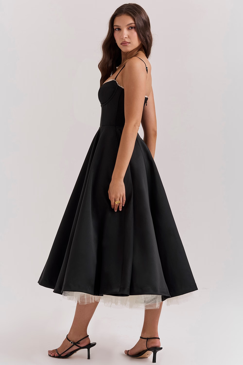 Women Midi Dress | A-Line Skirt With Corset Bodice Sweetheart Neckline