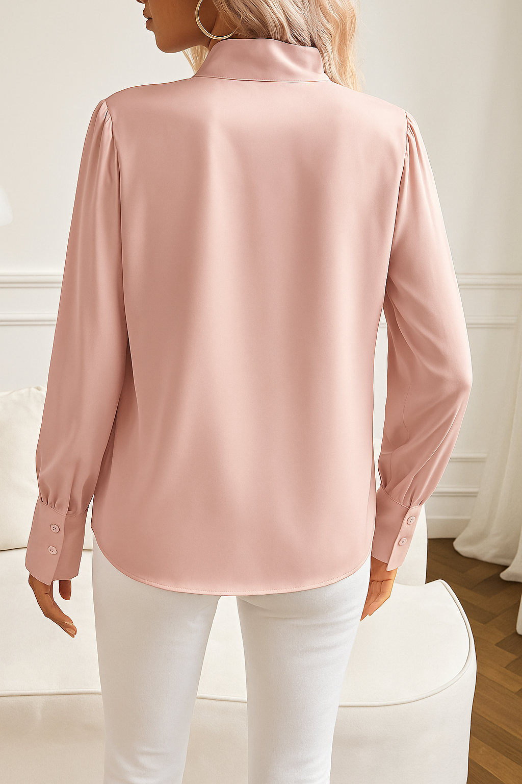 Women Blouse | Bow Neck Long Sleeve Tie Closure Design