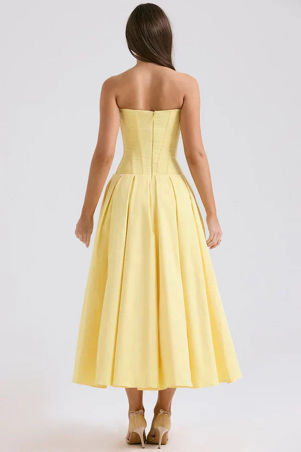 Women Midi Dress | Strapless Corset Bodice Sweetheart Neckline