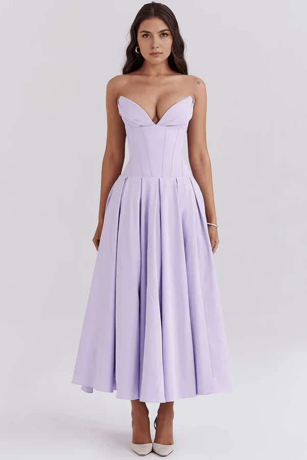 Women Midi Dress | Strapless Corset Bodice Sweetheart Neckline