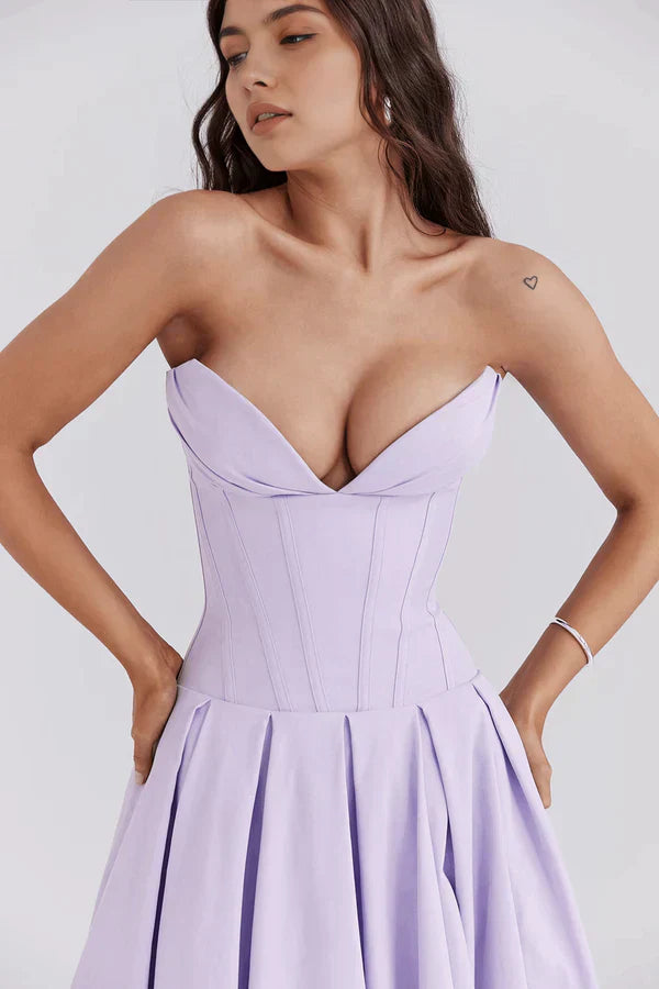 Women Midi Dress | Strapless Corset Bodice Sweetheart Neckline