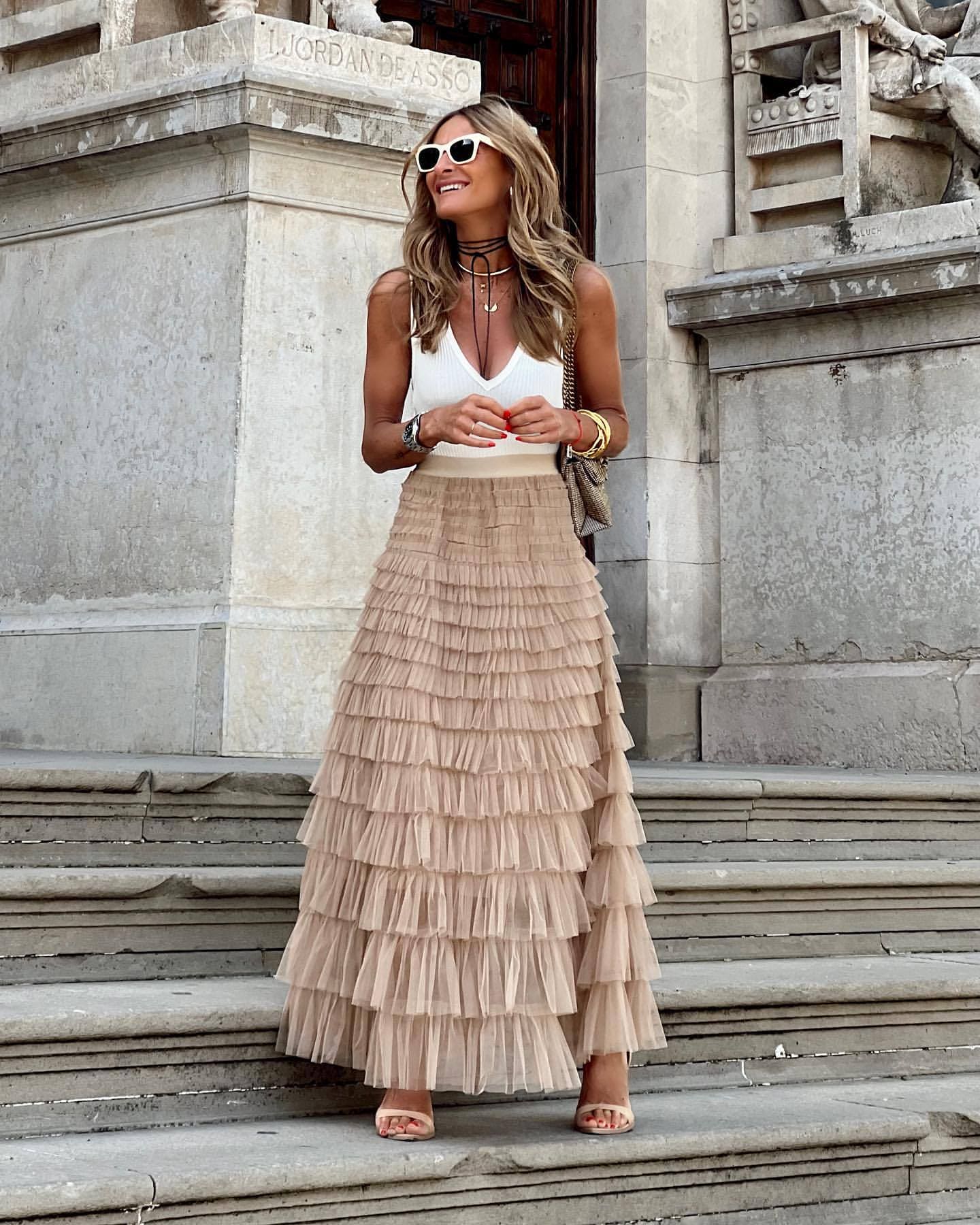 Women Maxi Skirt | Elastic Waistband Pleated Design