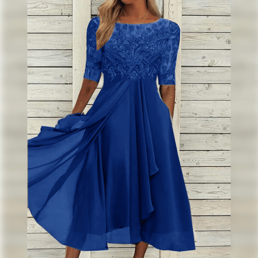 Women Dress | Midi Length With Embroidered Bodice And Short Sleeves