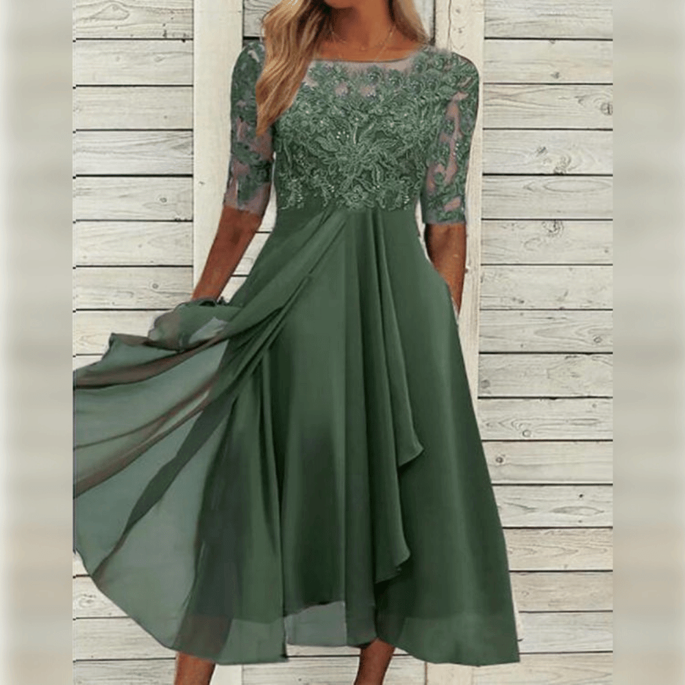 Women Midi Dress | Mid Length With Embroidered Bodice Detail
