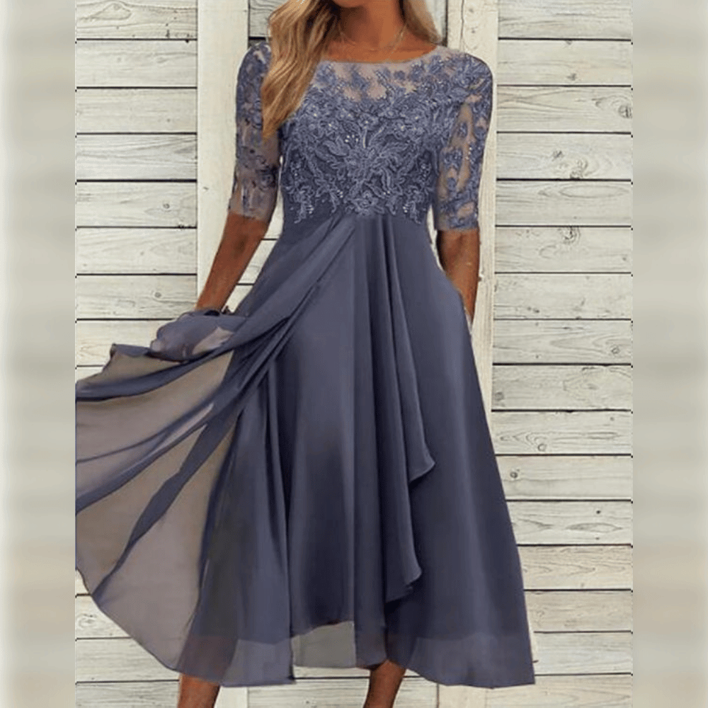 Women Midi Dress | Mid Length With Embroidered Bodice Detail
