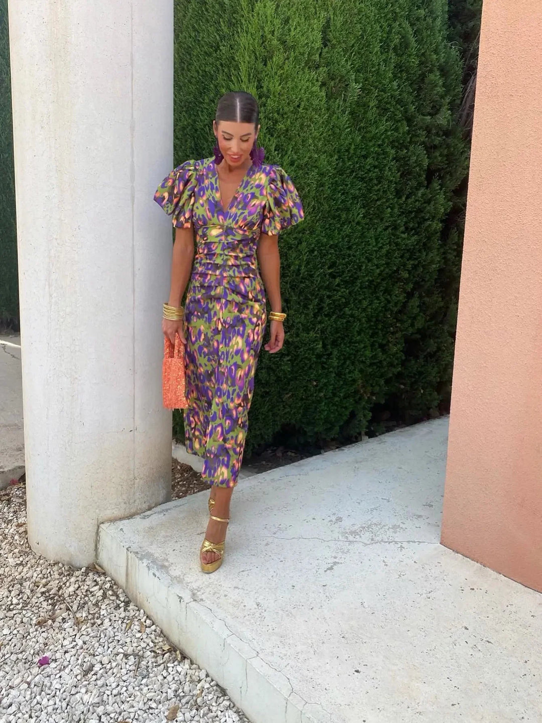 Women Midi Dress | Puff Sleeve Design