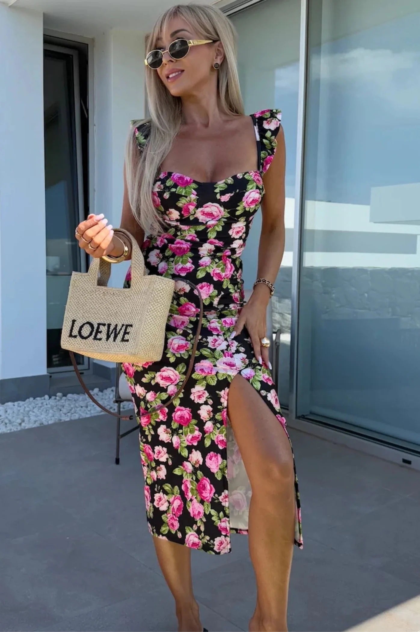 Women Midi Dress | Sweetheart Neckline Slit Detail