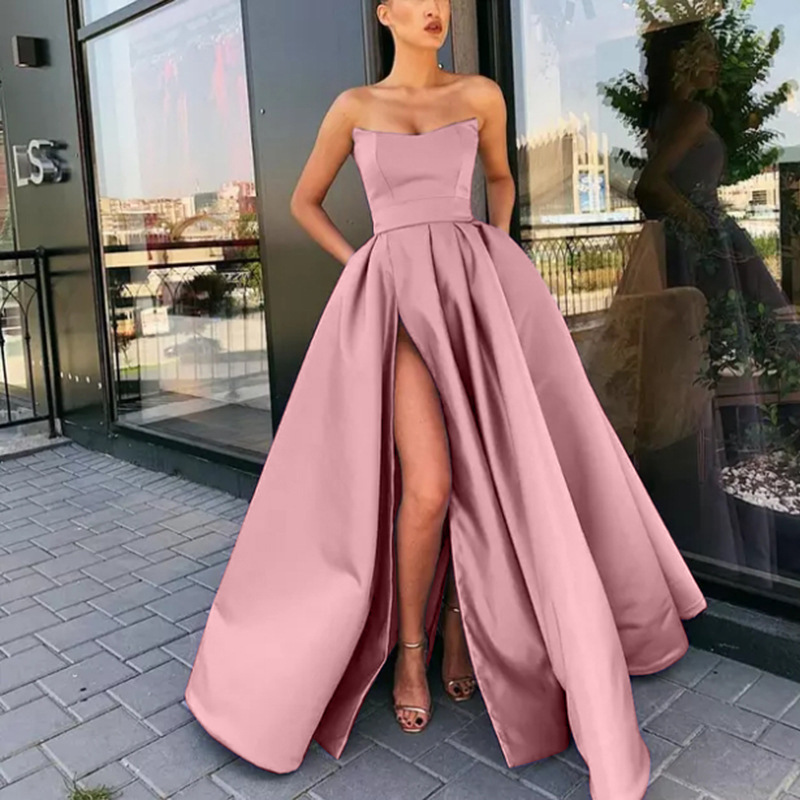 Women Ball Gown | Strapless Maxi Silhouette With High Slit Detail