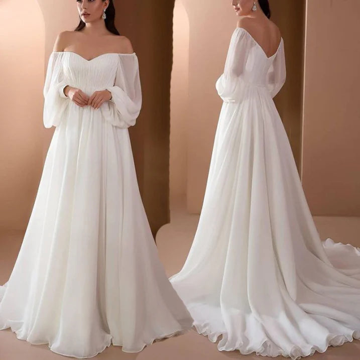 Women Wedding Dress | Maxi Length With Side Slit And Long Sleeves