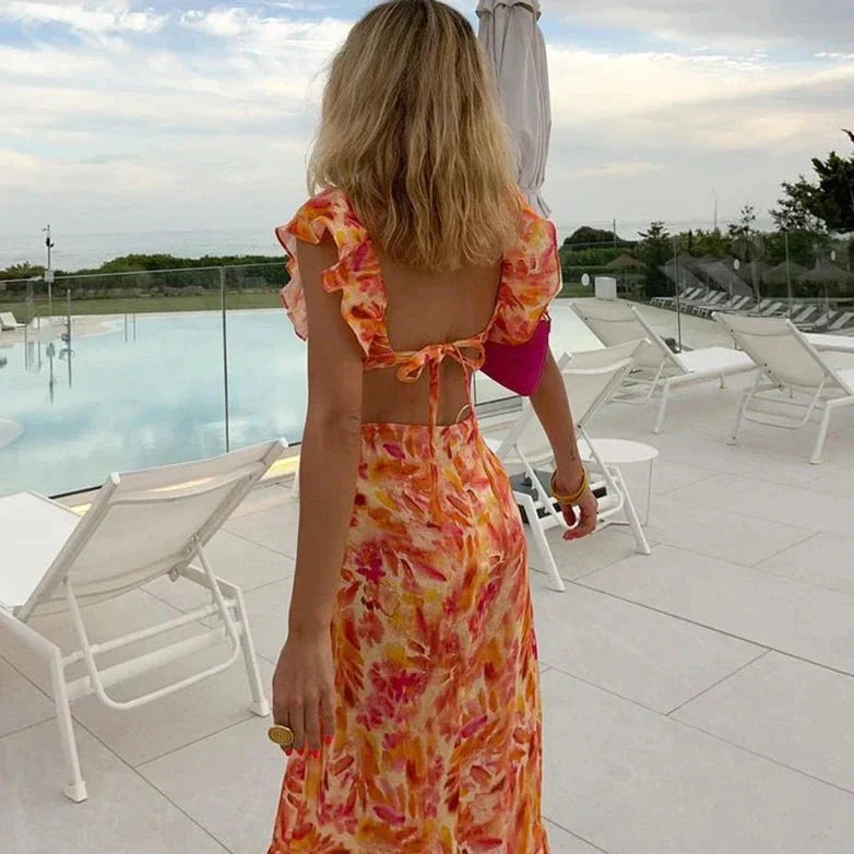 Women Dress | Sleeveless Fitted Maxi Length V Neckline Detail