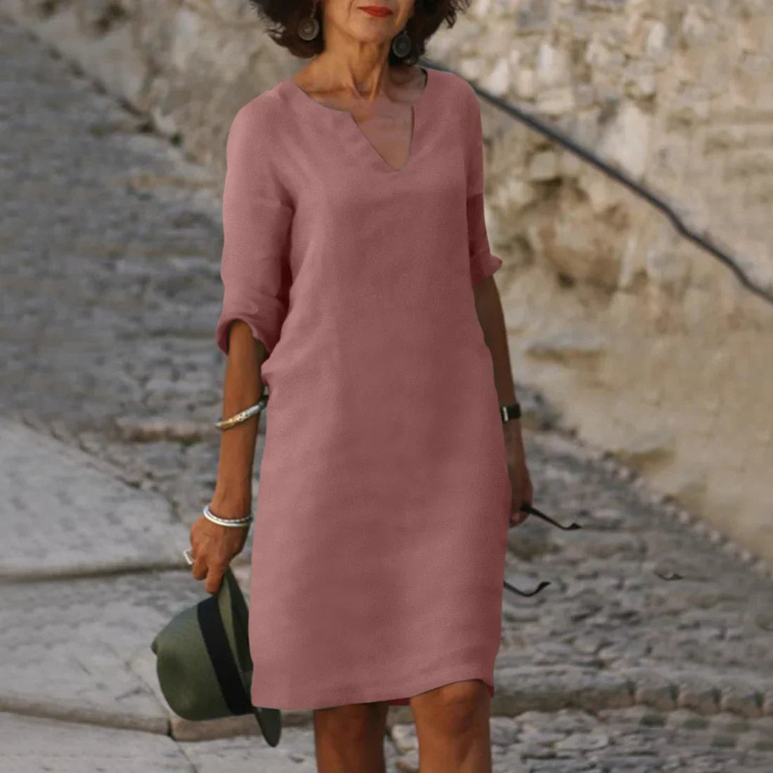 Women Dress | V-Neck Quarter Sleeve Knee Length Design