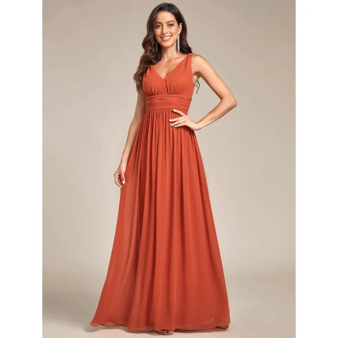 Women Sleeveless Dress | V-Neckline Maxi Length Silhouette Design
