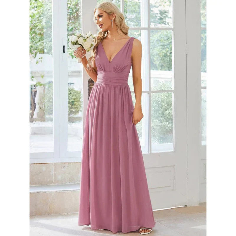 Women Sleeveless Dress | V-Neckline Maxi Length Silhouette Design