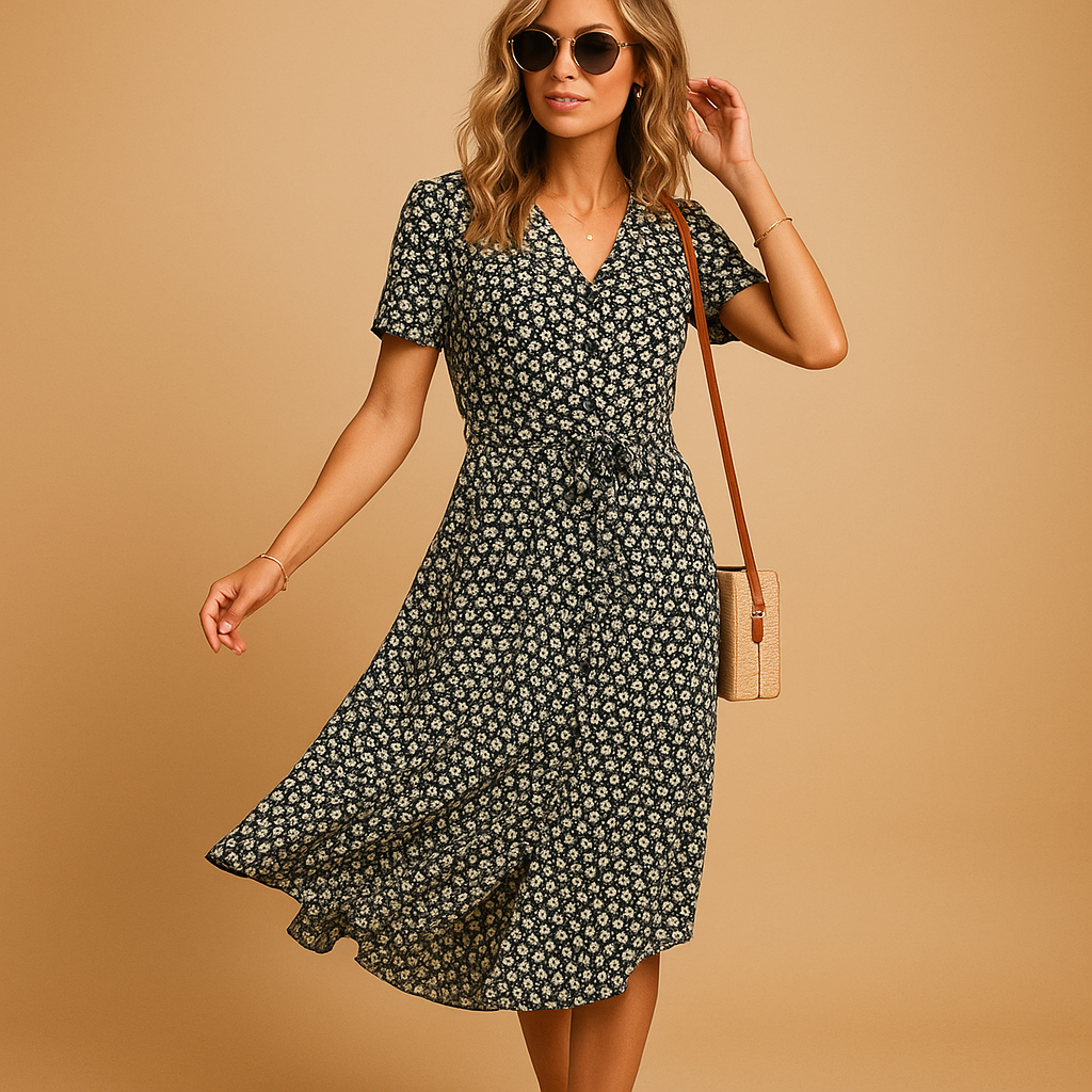 Women Midi Dress | Short Sleeve Floral Print Design