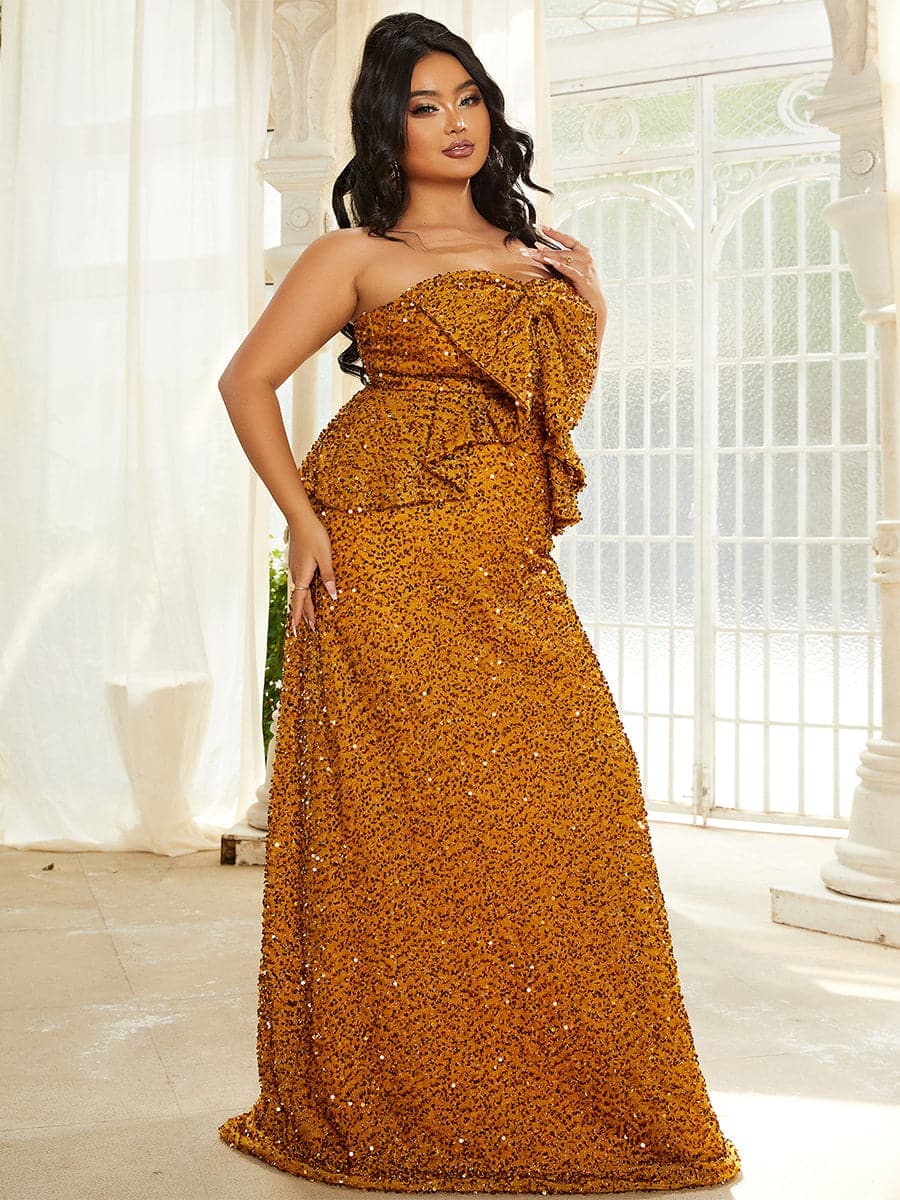 Women Evening Dress | Plus Size Strapless Mermaid Design Regular Fit