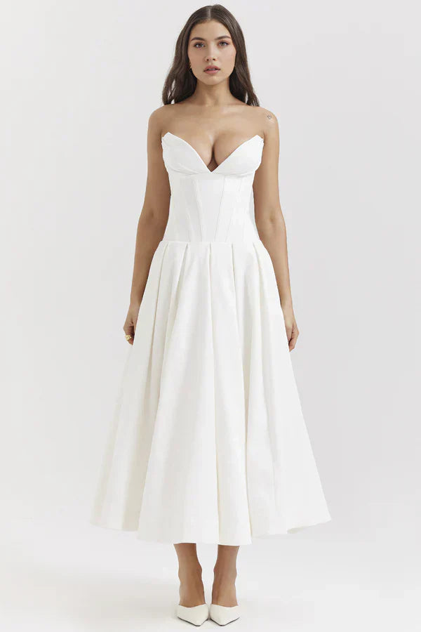 Women Midi Dress | Strapless Corset Bodice Sweetheart Neckline