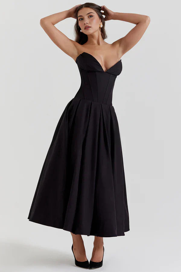 Women Midi Dress | Strapless Corset Bodice Sweetheart Neckline