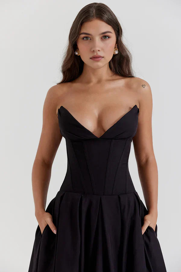 Women Midi Dress | Strapless Corset Bodice Sweetheart Neckline