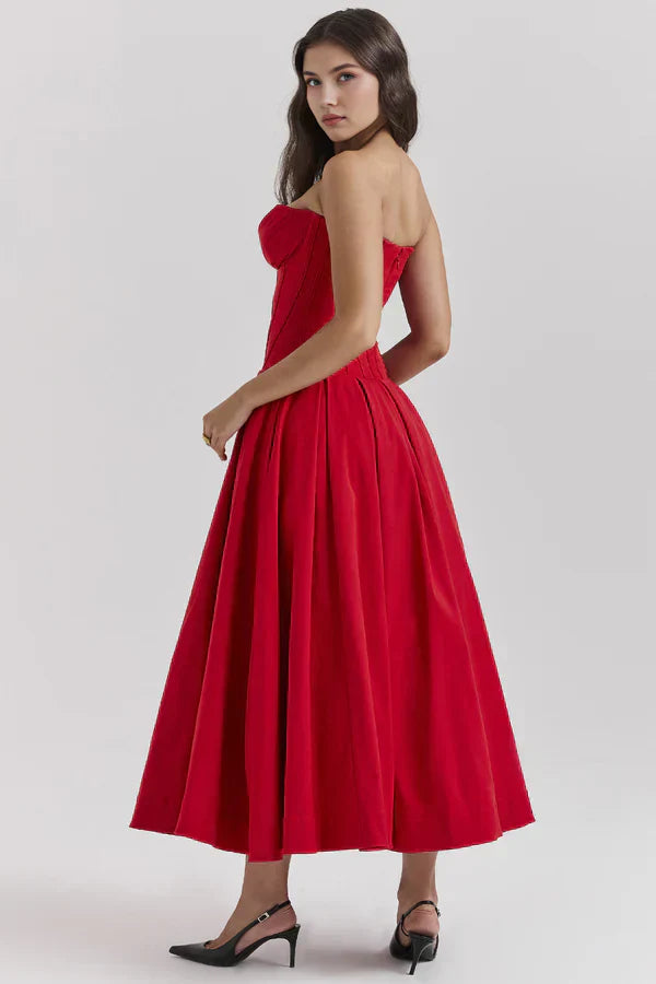 Women Midi Dress | Strapless Corset Bodice Sweetheart Neckline