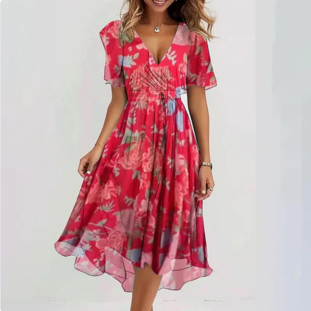 Women Wrap Dress | V-Neck Midi Length Wrap Closure Design