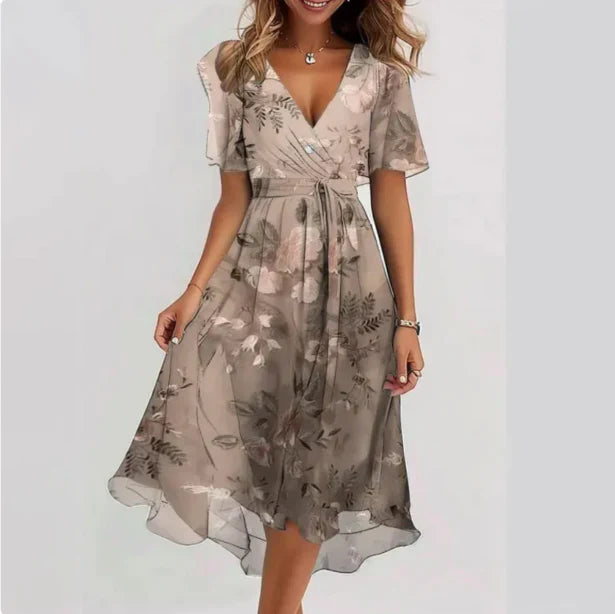 Women Wrap Dress | V-Neck Midi Length Wrap Closure Design