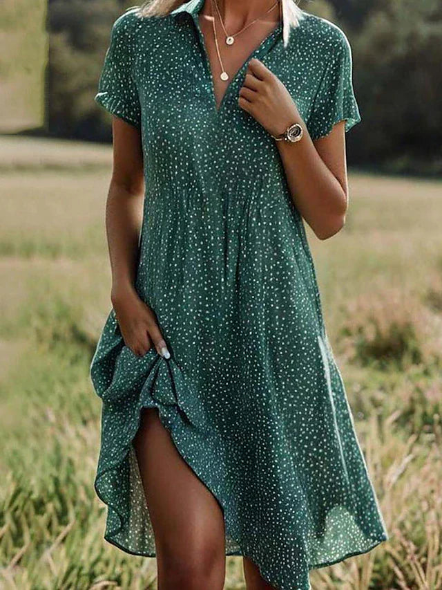 Women Shirt Dress | Short Sleeve Midi Length Silhouette Design